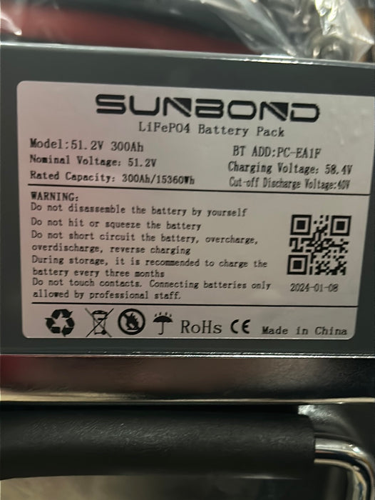 LIFEPO4 300ah@51.2V BT WIFI,LCD WALL-MOUNT 16S 300amp EVE BATTERIES