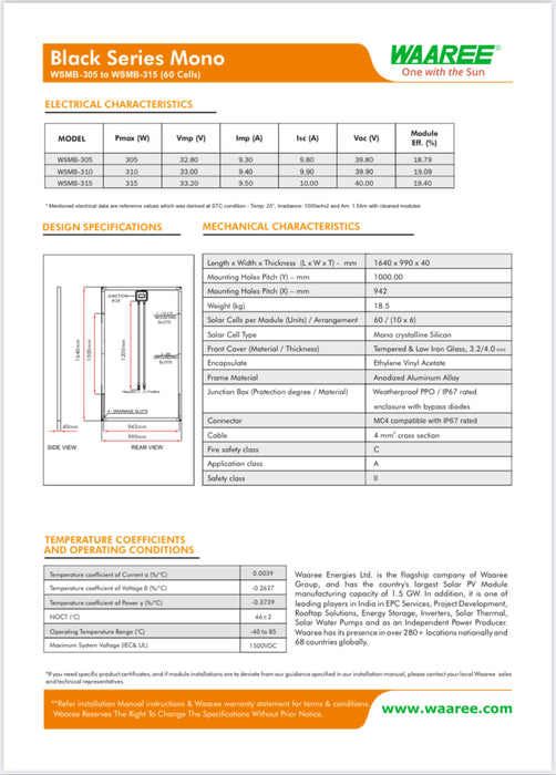 Waarree 305watt solar panels