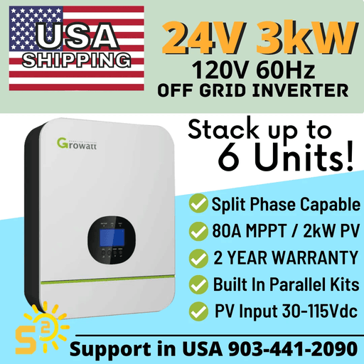 3kW 24V 150VDC 80A Off-Grid Inverter by Growatt - Southwest solar supply